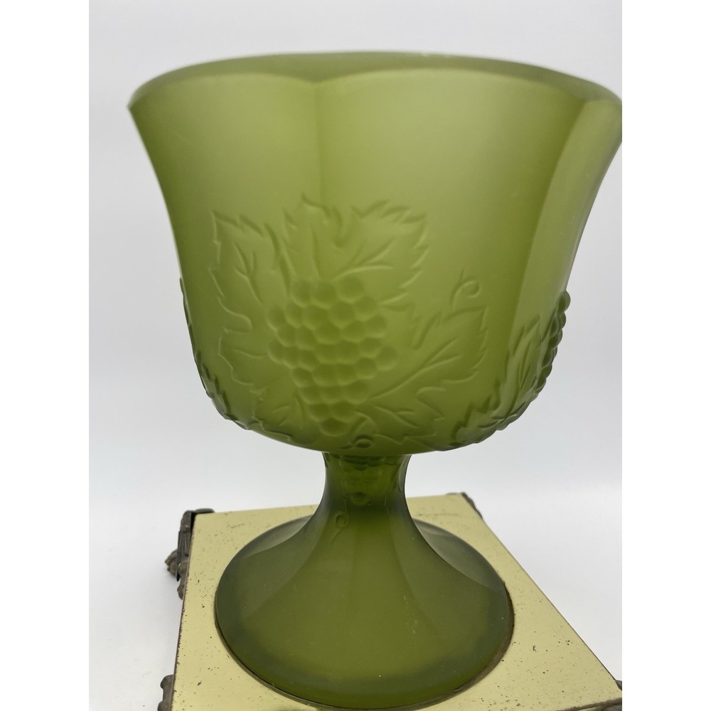 Vtg Granny Core Green Frosted Pedestal Bowl on Brass Claw‎ Foot Base 7.5" Tall - Picture 4 of 8